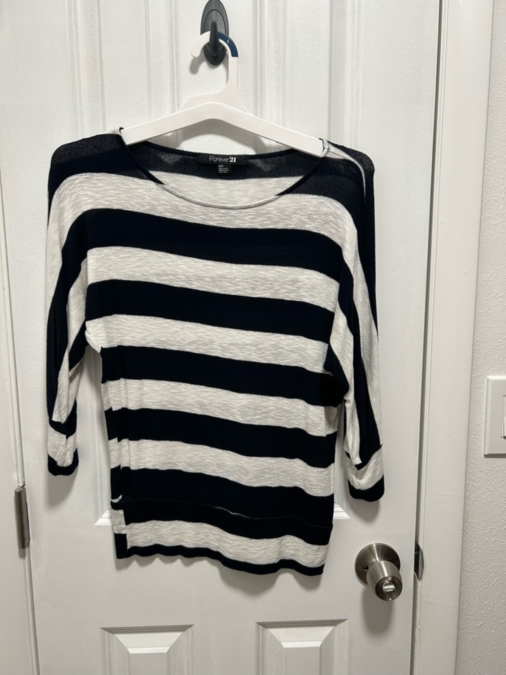 Black & White Striped Shirt with 3/4 length sleeves